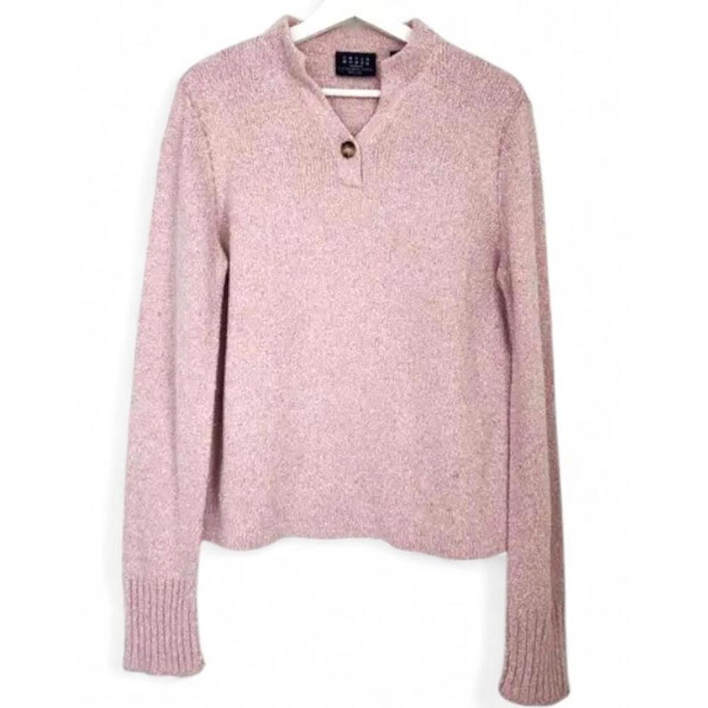VTG‎ Crazy Horse Pink V-Neck Sweater L Cottagecore Coquette Cozy Romantic Cabin